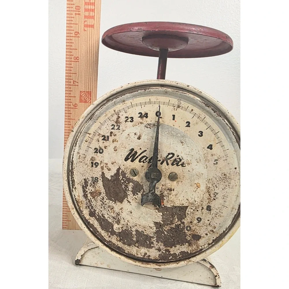 Vintage Way-Rite Kitchen Scale 25lb Capacity Metal Farmhouse Decor Cream Red